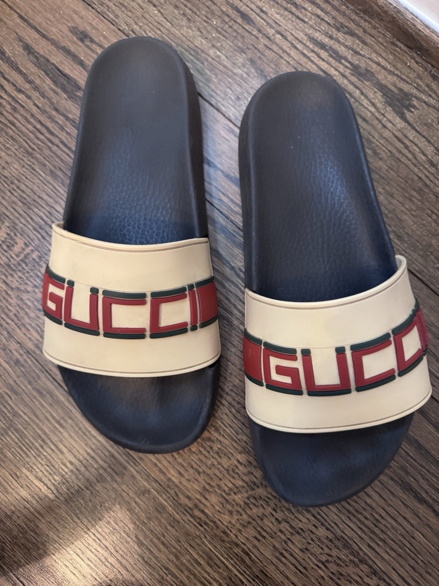 Gucci Mens Pursuit Logo Pool Slides Sandals Slip On US Sz 11