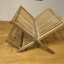 Sagler Bamboo Dish Drying Rack Plates & Glasses Collapsible Compact Kitchen 