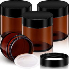 4 Oz Glass Jars with Lids, 4 Pack Amber Cosmetic Jars with Black Lids Leakproof
