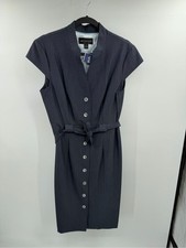 Connected Apparel Blue Gray Button-Front Belted Sheath Dress Career Work Size 12