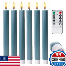 WYZworks 10" Fluted Ribbed LED Blue Pillar Candles Remote Timer Memory D
