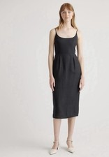 Quince Women Medium 100% European Linen Scoop Neck Midi Black Lined Dress