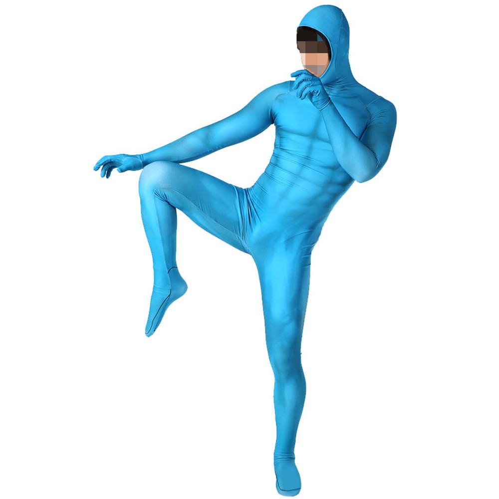 The Sky Blue Muscle Jumpsuit Stage Suit Cosplay Costume Bodysuit