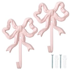 2 PCS Pink Bow Knot Wall Hooks Towel Coat Hanger Coquette Home Room Decor