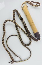 VTG 55" Bull Whip Braided Leather Wood Handle Saddle Brown