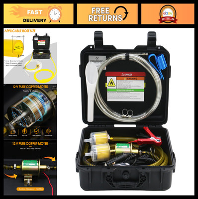 12V Portable Fuel Transfer Pump Kit - 30 GPH, Dual Power Cords, Fuel Hose & Case