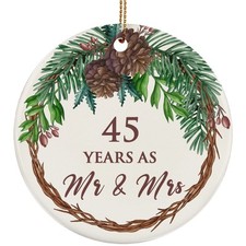45 Years As Mr Mrs 2025 Ornament 45th Anniversary Flower Wreath Christmas Gift