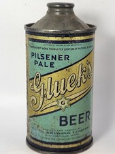 RARE LOW PROFILE GLUEK'S BEER CONE TOP BEER CAN LATE 1930S IRTP MINNEAPOLIS