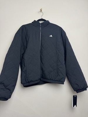 Adidas Womens Quilted Jacket Size Large Black Full Zip Fleece Lined