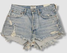 Agolde Women's Blue Parker Distressed Raw-Hem Denim Shorts Size 27