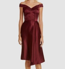 Alexander McQueen Women Red Off-Shoulder Satin A-Line Dress Size 44