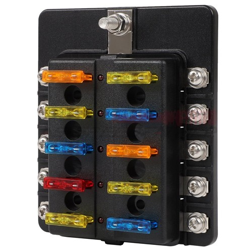 Soporte de bloque de caja de fusibles de hoja con kit de 20 fusibles gratis para coche barco 10 vías ATC ATO - Imagen 6 de 12