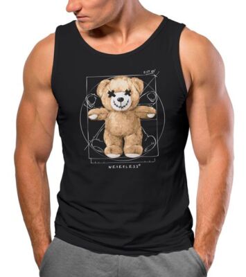 Herren Tank-Top Print Teddy Bär DaVinci Meme Parodie Muskelshirt Neverless 