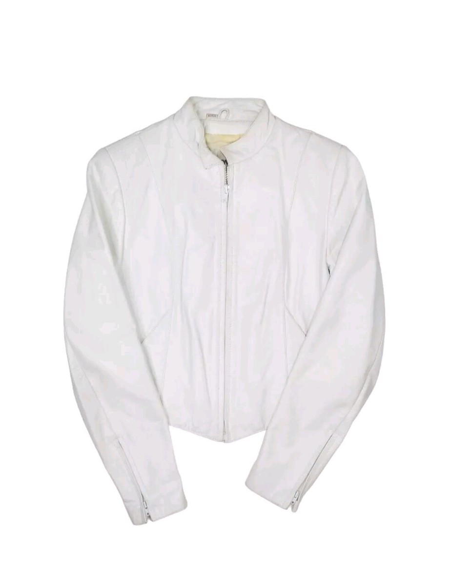 Vintage Wilsons Leather Jacket Womens 8 S White Motorcycle Biker