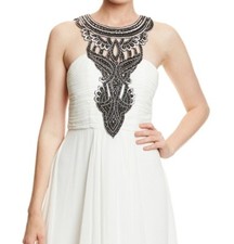 NEW SUE WONG 488 IVORY LAYERED CHIFFON NECKLACE EVENING GOWN LONGI DRESS SZ 6