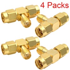 4pcs Antenna Adapter SMA Female to Dual SMA Male Connector T Type 3 Way Splitter