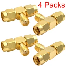 4pcs Antenna Adapter SMA Female to Dual SMA Male Connector T Type 3 Way Splitter