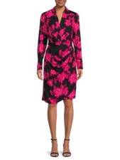 Calvin Klein M3GBG902 Floral Faux Wrap Shirt Dress SZ 2 BlackPink
