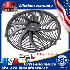 Electric Engine Radiator Condenser Cooling Fan Assembly 16"Inch Universal Black