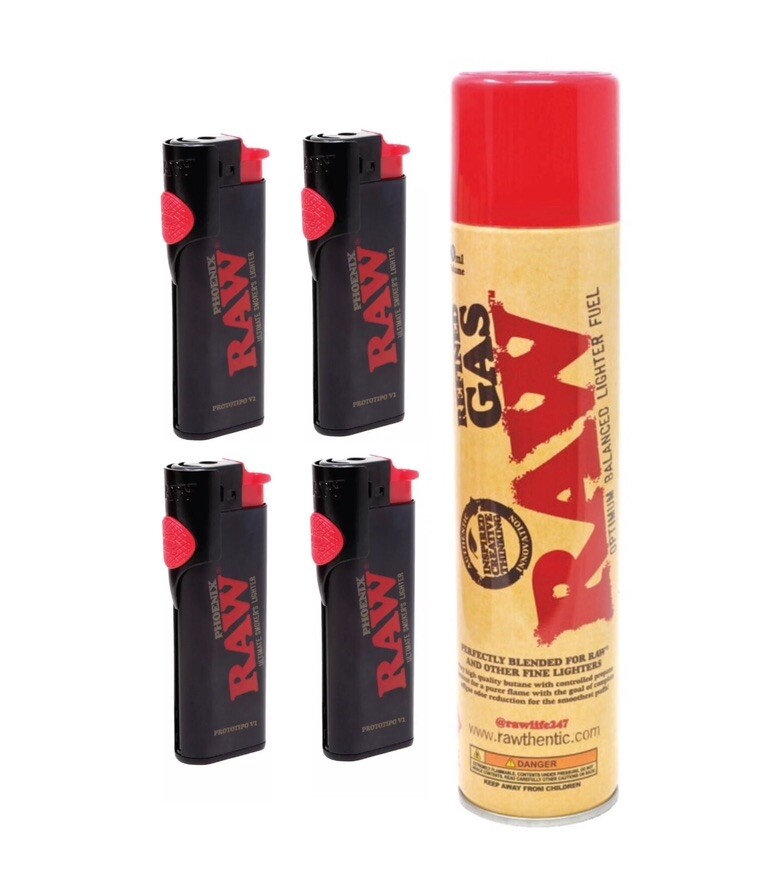 raw PHOENIX ULTIMATE LIGHTER Refillable + Raw Refined Gas Butane Fuel (300  ML)