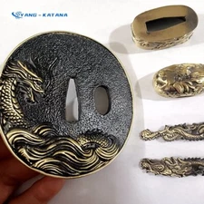 A Set Brass Dragon Tsuba Kashira Fuchi Menuki for Japan Samurai Katana Sword