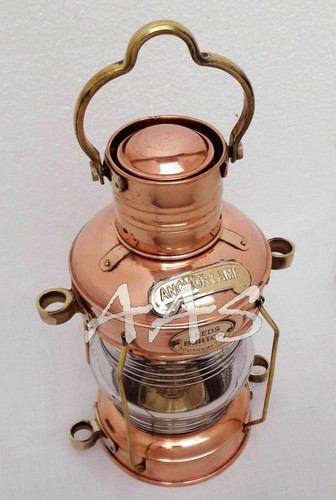 14" Brass & Copper Anchor Boat Light Oil lamp Nautical Maritime Ship Lantern - Picture 3 of 5