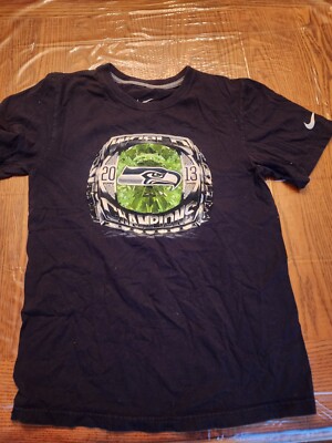 Seattle Seahawks Shirt Mens Small Blue Nike NFL Football 2013 NFC Champion Ring 
