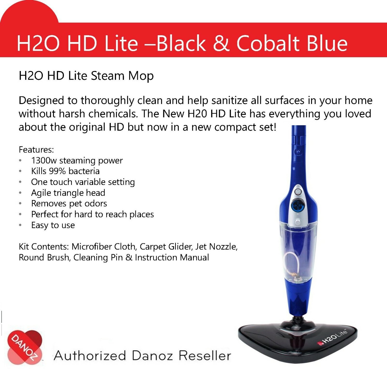 GENUINE Multi Function H2O HD LITE Steam Mop Cleaner H20 DANOZ 12 MTH