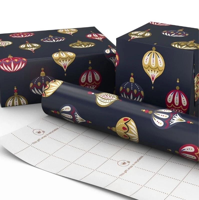 Hallmark Wrapping Paper Christmas Painted Ornaments Navy Blue 35 sq ft Roll - Image 3 of 4