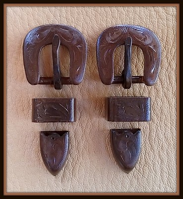 2 - 1/2'' Hand Engraved / Handmade Iron Buckle Sets  - Spur Straps Headstall  #5