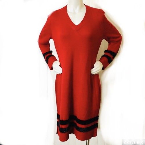 v neck knit sweater dress faux fur 