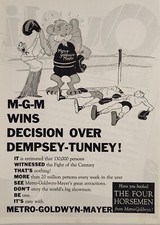 1926 Print Ad MGM wins Decision Over Jack Dempsey-Gene Tunney Prize Fight