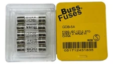 Lot Of 25 GDB-5A  Bussmann, 5A 250vac, Glass Fuse, Fast Acting, Size: 5x20mm