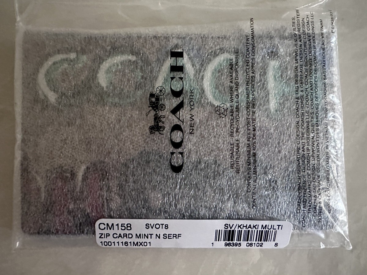 NWT COACH MINT + SERF KHAKI/MULTI ZIP CARD CASE CM158 | eBay