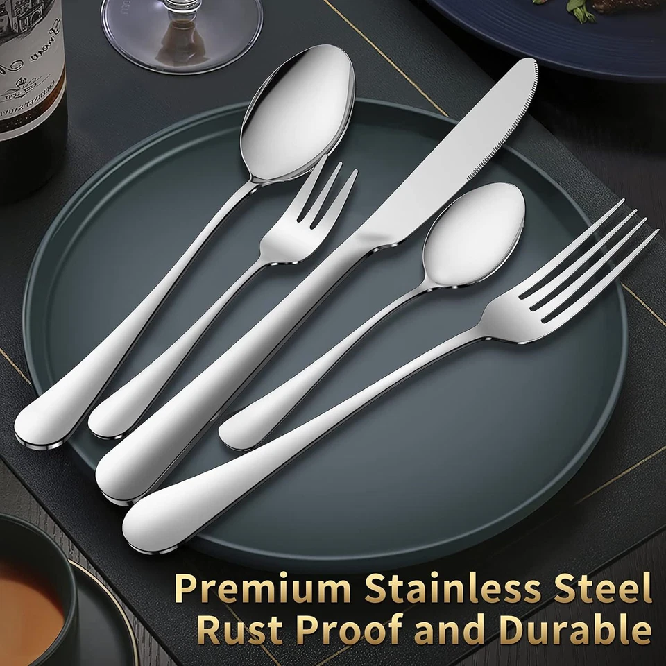 Posate 30 Pezzi per 6 Persone, Acciaio Inox, Lavabili in Lavastoviglie (Argento) - Immagine 3 di 4