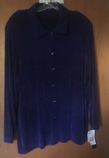 New Blue Vikki Vi Petites Top 1XP made in USA Button Down