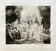 Rembrandt CHRIST CRUCIFIED BETWEEN TWO THIEVES Amand Durand Etching Art 22" x 24
