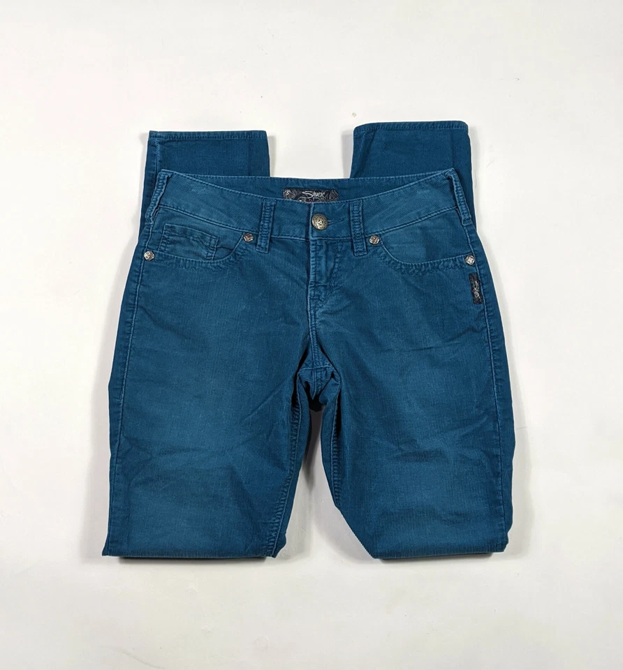 Pantalones de mezclilla plateados Suki ajustados para mujer talla 26 azul pana Foto 4 de 4