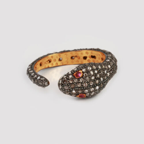 Snake Design Diamond Pave FINE Ring 925 Silver Ruby Eye Women&#039;s Day Gift Jewelry