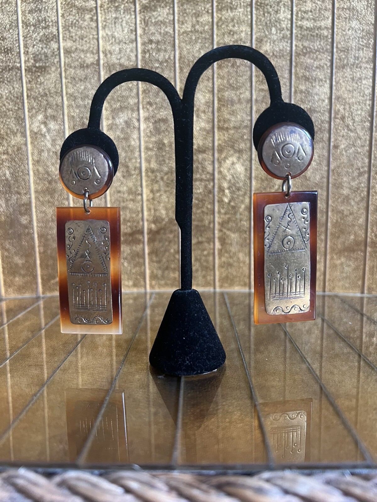 Tortoiseshell BoHo chic dangle drop chandelier ea… - image 9