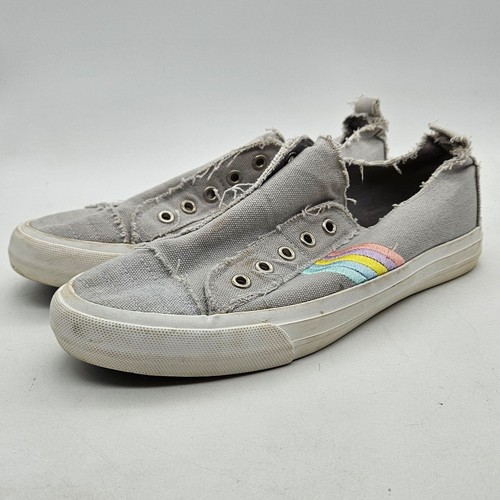 Gypsy Jazz Shoes Womens Size 9 Gray Canvas Flats Slip On Rainbow Striped Casual