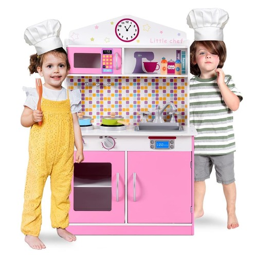 OLAKIDS Kids Kitchen Playset Wooden Pretend Cooking Food Set for Toddlers with S