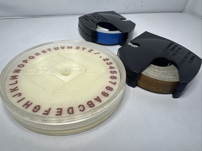 VTG DYMO Embossing Wheel & Blue/Woodgrain 3/8'' Embossing Labeling Tape Magazines