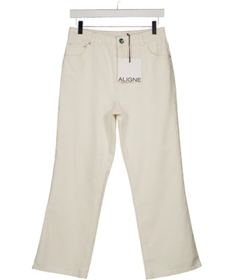 ALIGNE Ecru Creme Mid Rise Cropped Kick Flare Jeans W28
