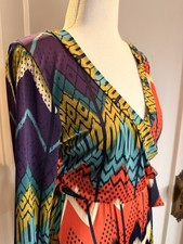 Janette Fashion No Static Faux Wrap Maxi Dress with Multicolored Print Sz M