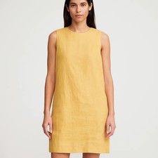 Theory Luxe Linen Column Gold Yellow Minimalist Quiet Luxury Resort Office Dress