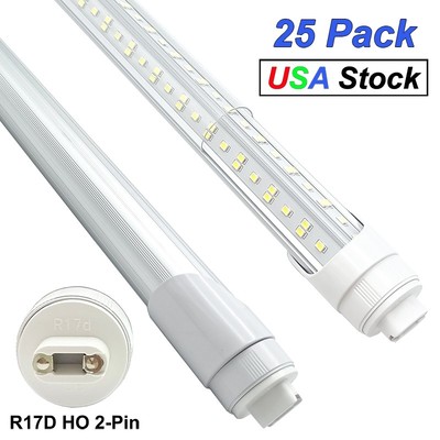 25 Pack 8 Ft Led Shop Light Dual Pin 144W 6500K HO R17D T8 Led Tube Light Bulbs