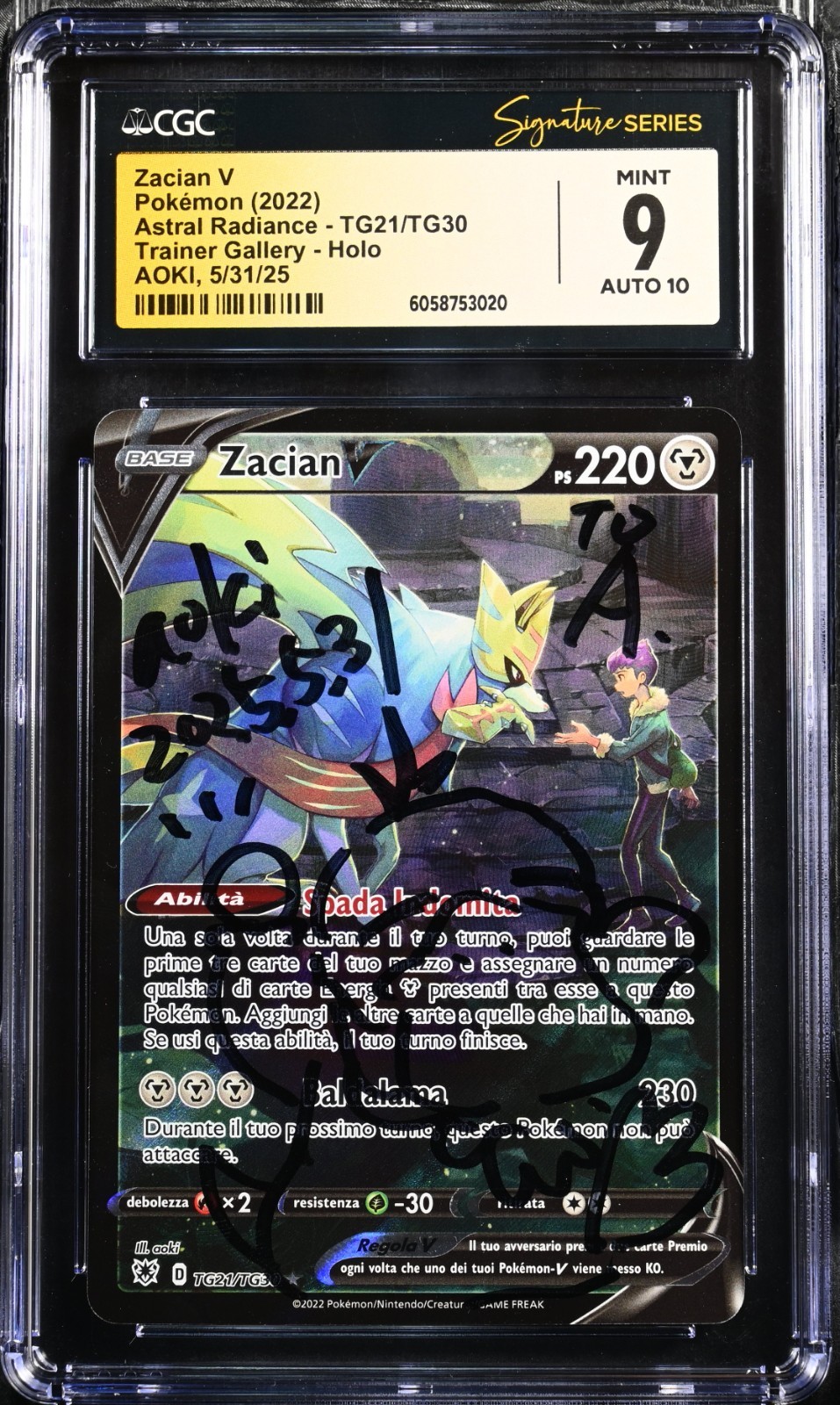 CGC 9 MINT AUTO 10 Zacian V AOKI Signature Psyduck Artwork FA Holo Pokémon 2022