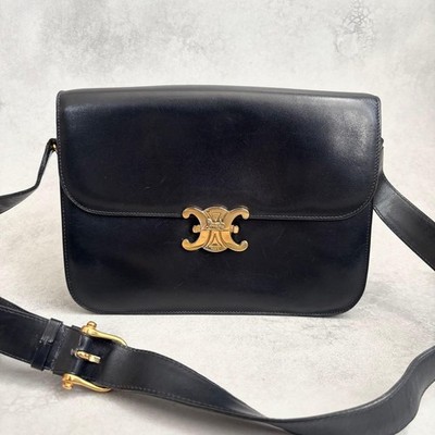 CELINE Classic Triomphe One-Shoulder Bag   Black Leather