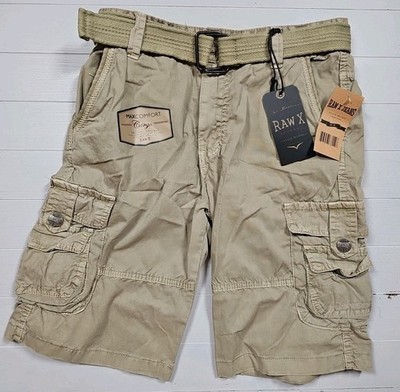 Raw X Jeans Cargo Shorts Boys/teens Size 18 Khaki Beige Belted Max Comfort NWT